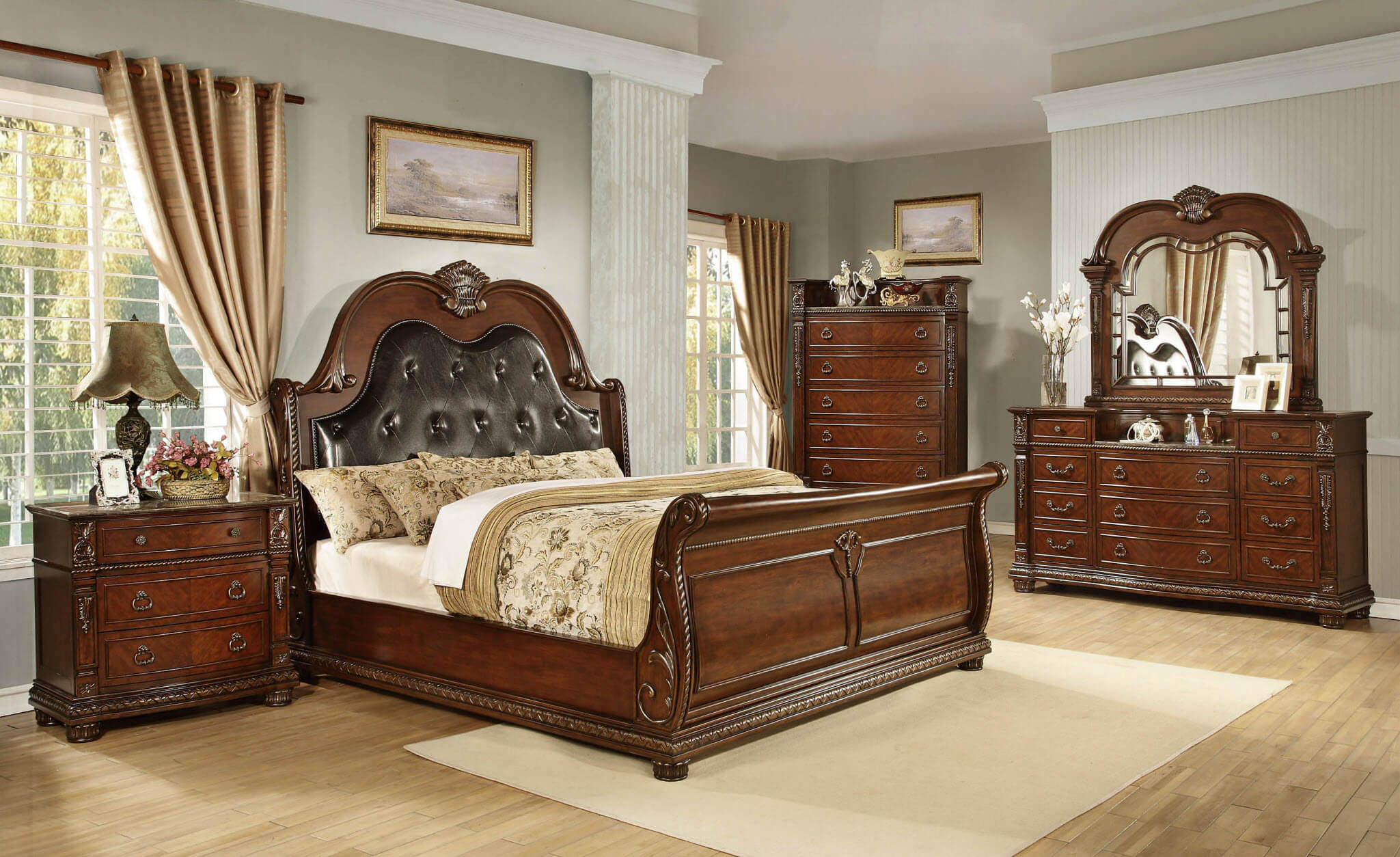 B718 Palace Marble Top Bedroom Set Global Trading for dimensions 2049 X 1254