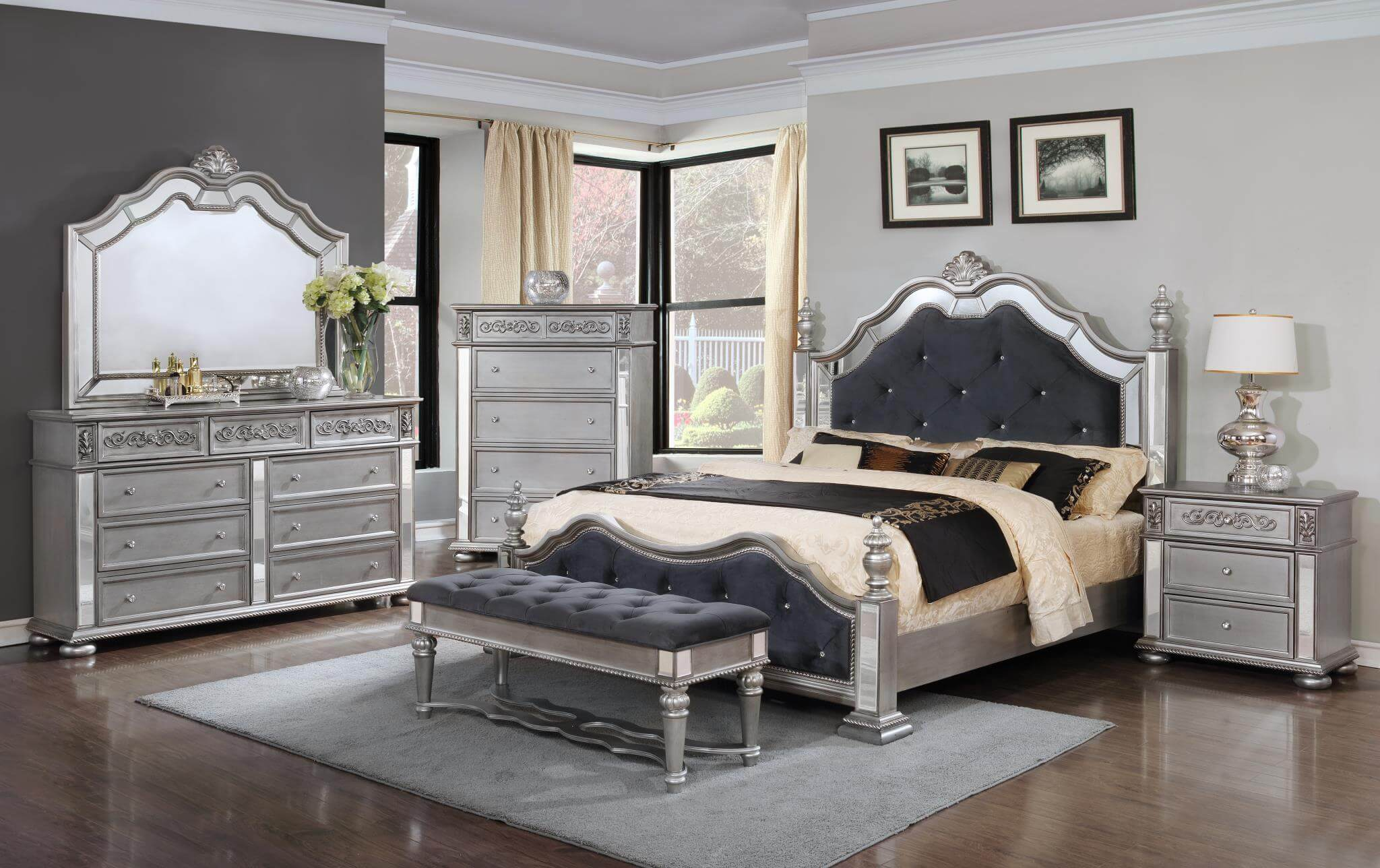 B878 Elegant Silver Bedroom Set with measurements 2048 X 1288