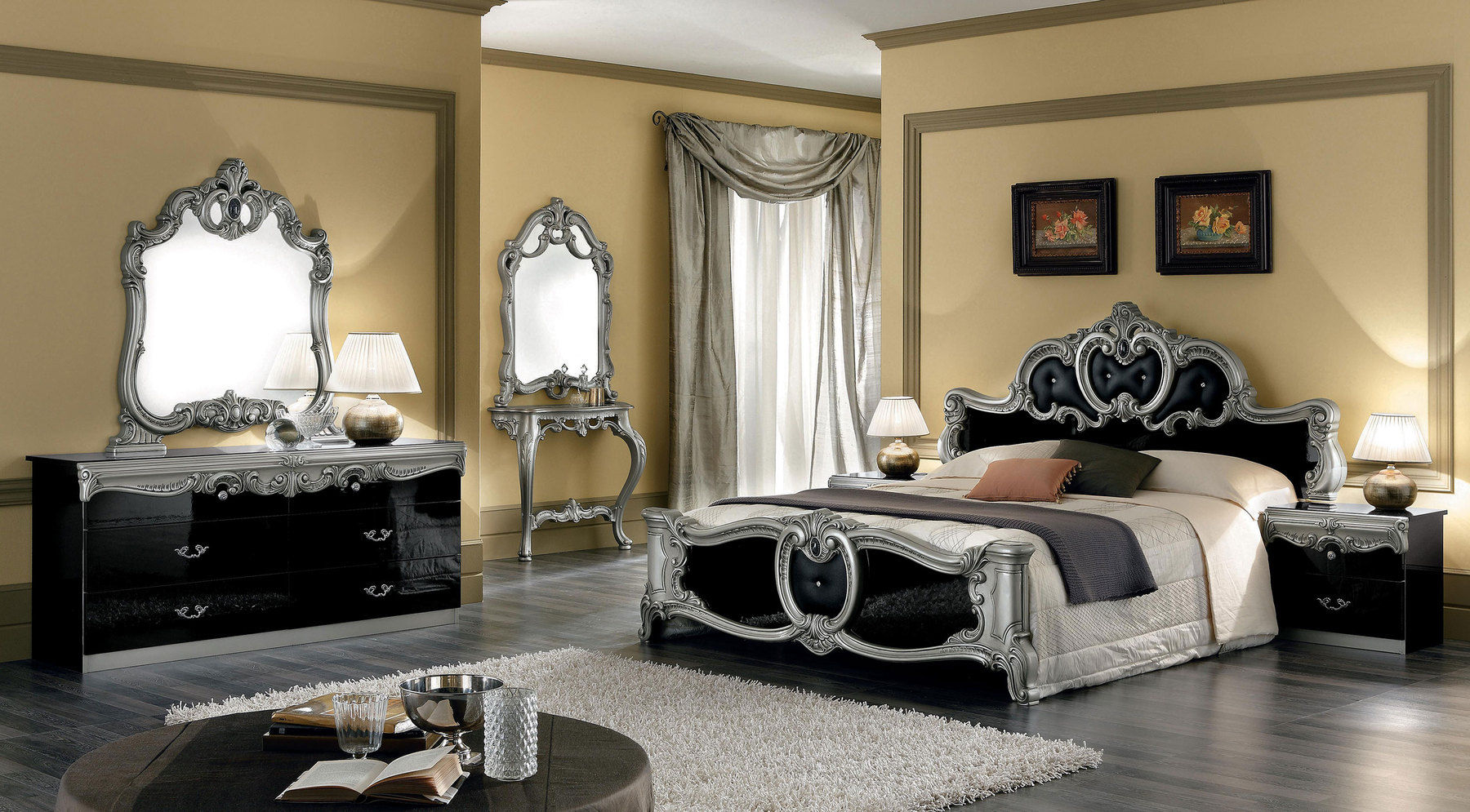 Barocco Blacksilver Queen Size Bed with proportions 1800 X 995