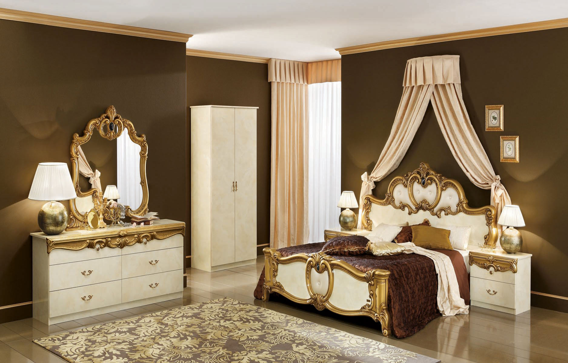 Barocco Italian Bedroom Set In Ivory And Gold Lacquer for size 1875 X 1200