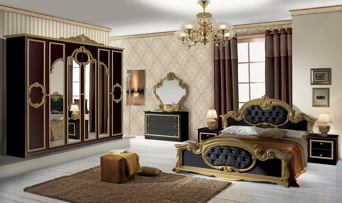 Barocco Italian Blackgold Bedroom Set intended for sizing 1440 X 855