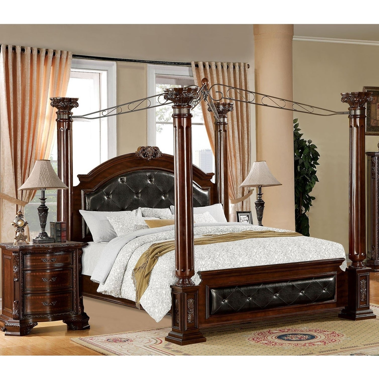 Baroque Traditional Brown Cherry 2 Piece Canopy Bedroom Set regarding dimensions 1509 X 1509