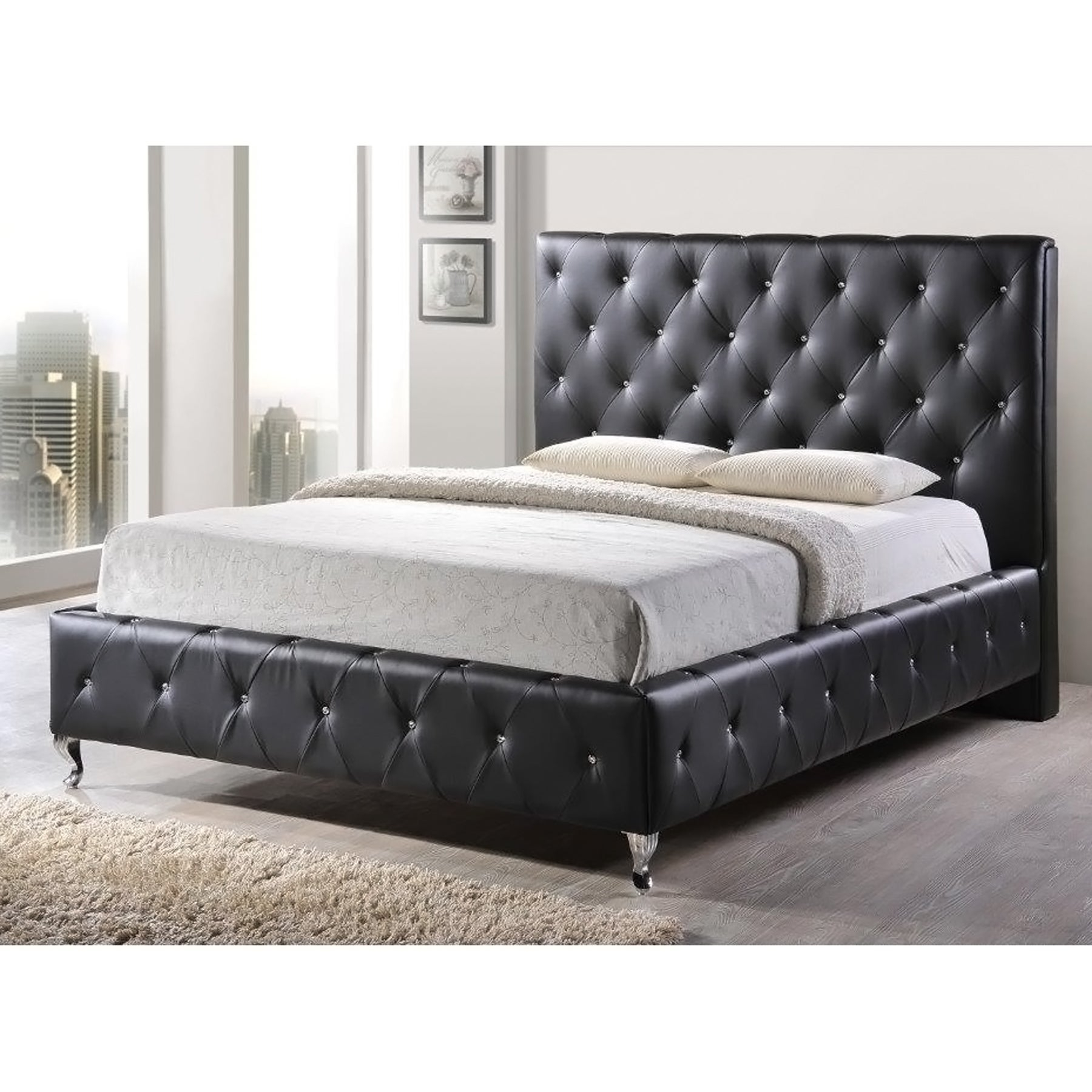 Baxton Studio Stella Crystal Tufted Black Modern Bed With Upholstered Headboard in dimensions 1800 X 1800