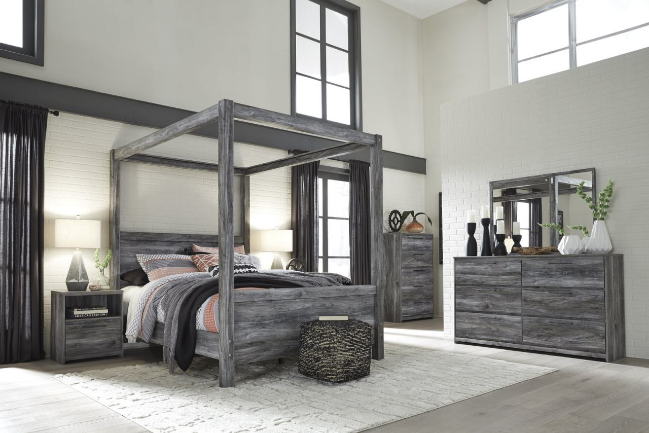 Baystorm 4pc Poster W Canopy Bedroom Set In Gray inside measurements 1280 X 854