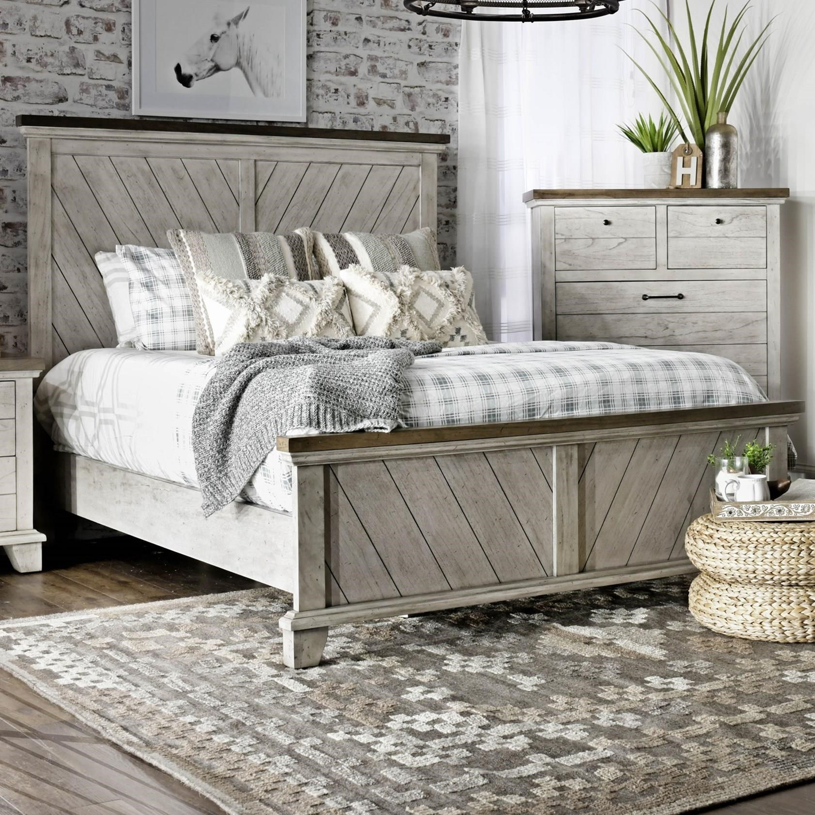 Bear Creek Farmhouse Queen Panel Bed With Chevron Headboard Steve Silver At Wayside Furniture with measurements 1682 X 1682