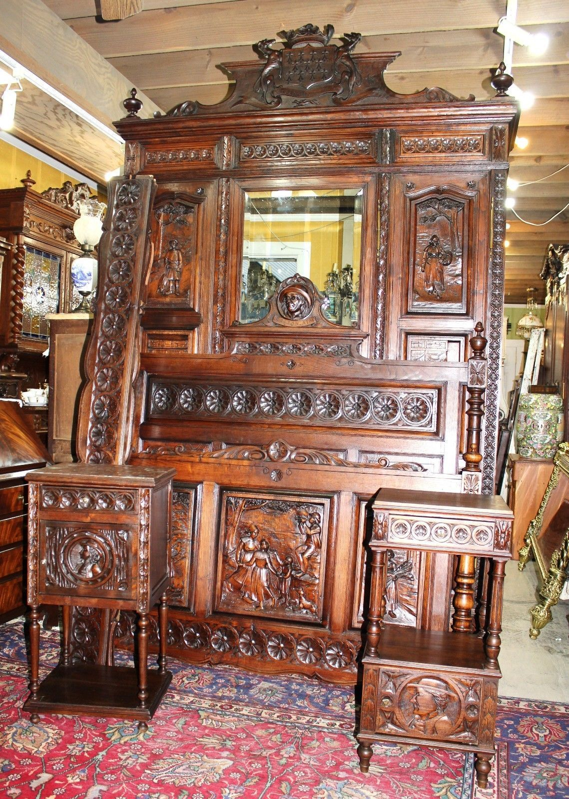 Beautiful Antique Carved French Oak Brittany Bedroom Set Bonanza regarding measurements 1139 X 1600