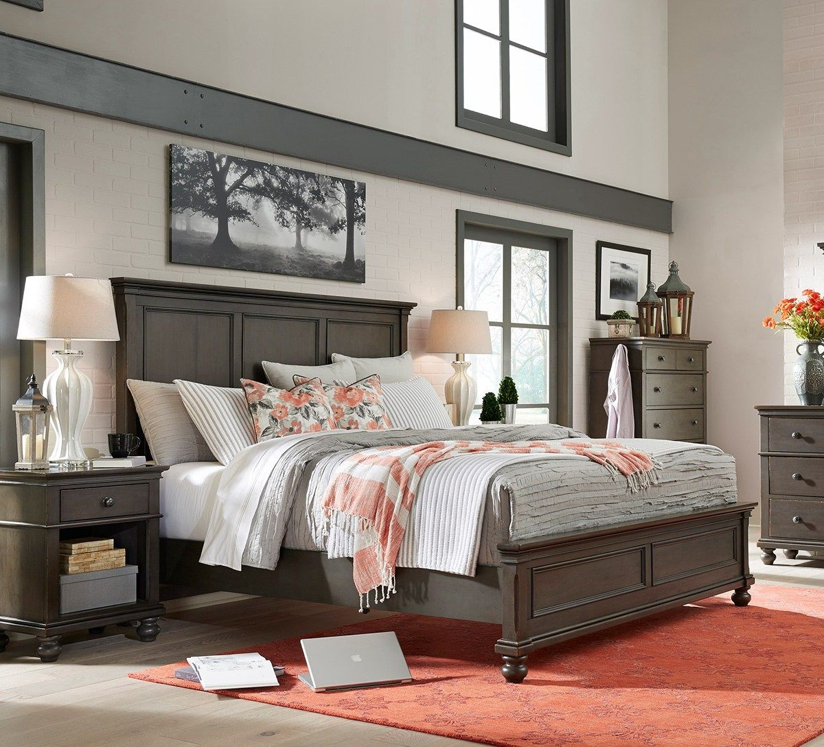 Beautiful Bedroom With Light Sandy Neutral Walls Dark Gray Trim for sizing 1200 X 1088