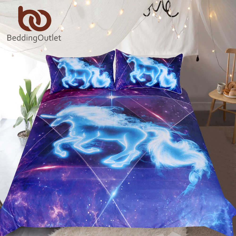 Beddingoutlet 3d Unicorn Bedding Set Galaxy Stars Duvet Cover For Kids Vivid Printed 3pcs Bedclothes Universe Blue Pink Bed Set with dimensions 1000 X 1000