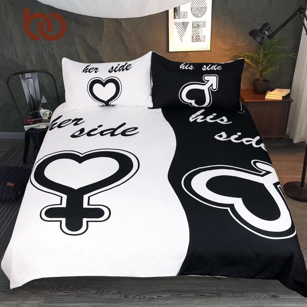 Beddingoutlet His Her Side Bedding Set Black And White Couple Duvet Cover Set Valentine Bed Cover 3pcs Twin Full Queen King within sizing 1000 X 1000