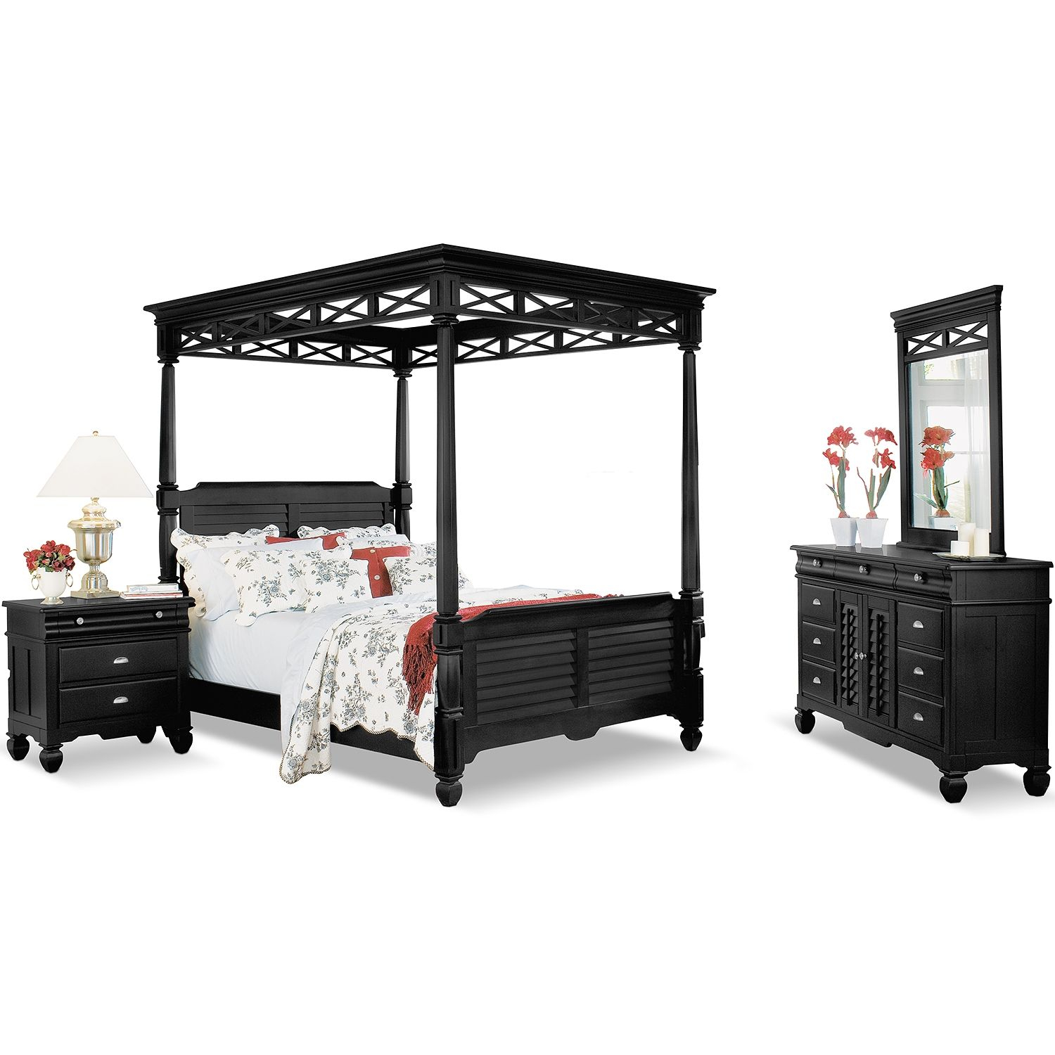 Bedroom Furniture Plantation Cove Black Canopy 6 Pc King Bedroom for dimensions 1500 X 1500