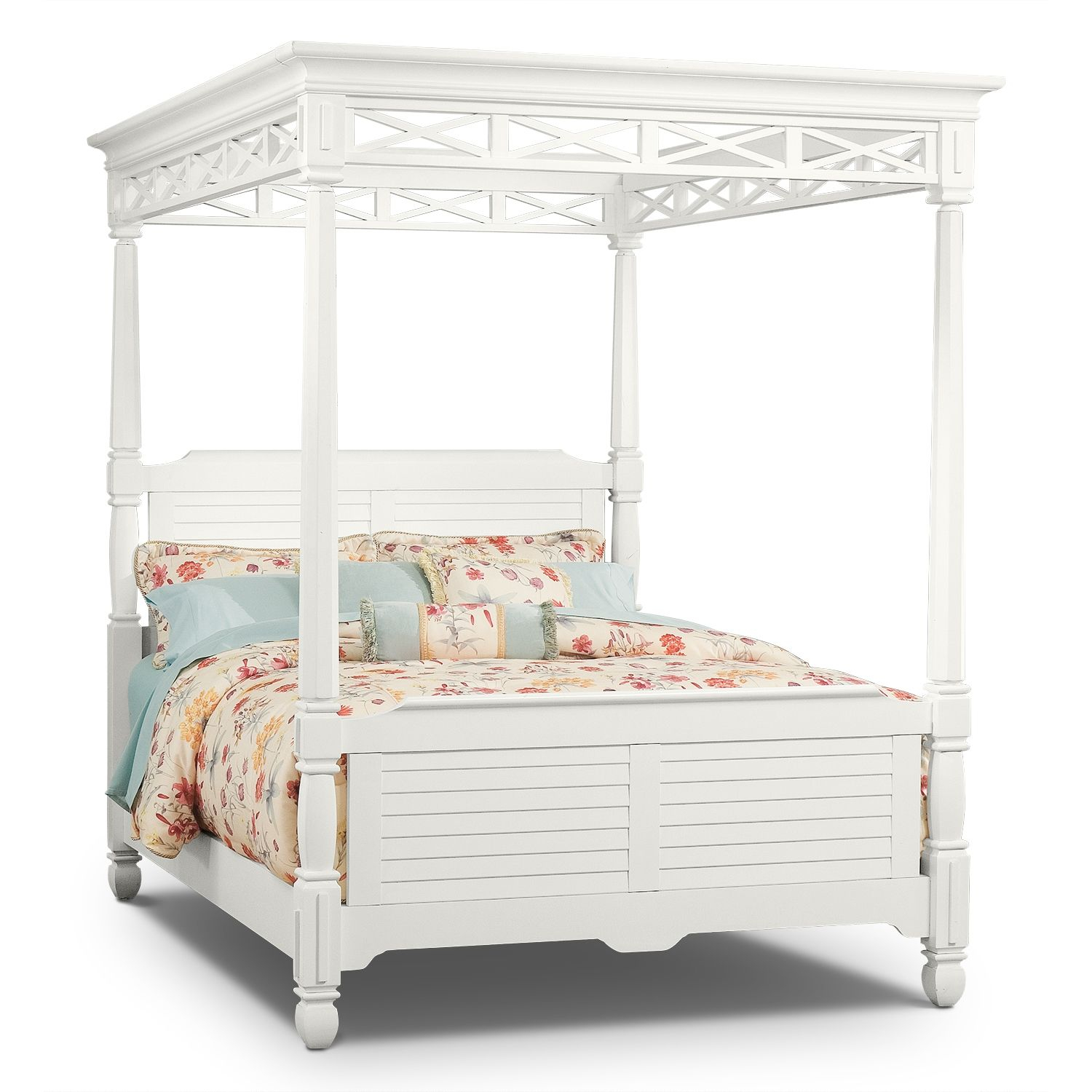 Bedroom Furniture Plantation Cove White Canopy Queen Bed with dimensions 1500 X 1500