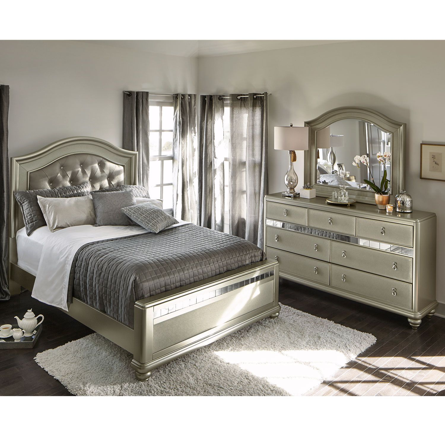 Bedroom Furniture Serena King 5 Piece Bedroom Set Platinum for dimensions 1500 X 1500