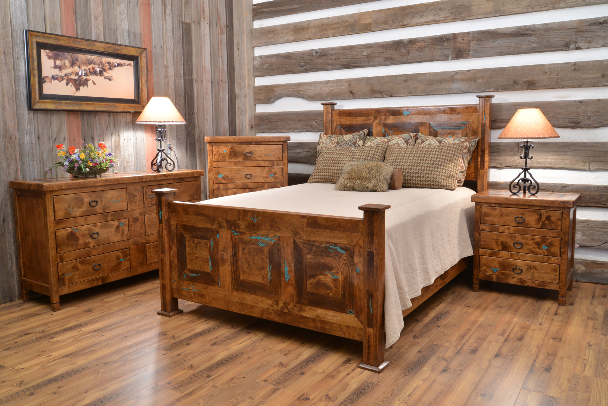 Bedroom Rustic Pine Bed Lodge Bedroom Furniture Log Cabin Style for size 2000 X 1335
