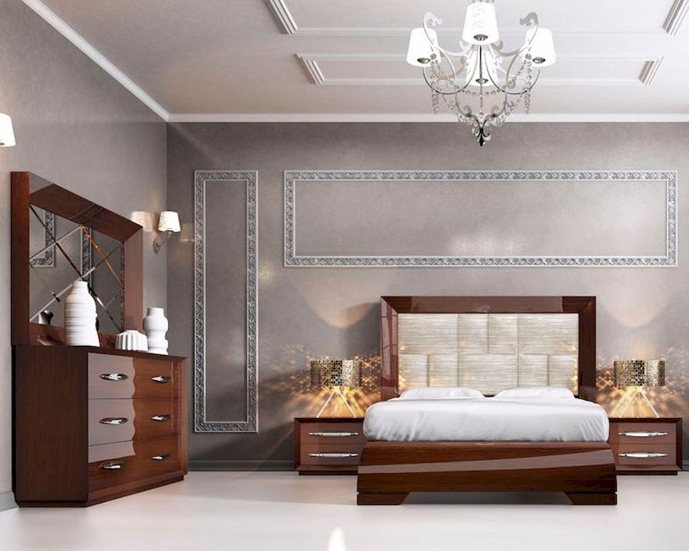 Bedroom Set Modern Style In Walnut Carmen 3313cr regarding size 1000 X 800