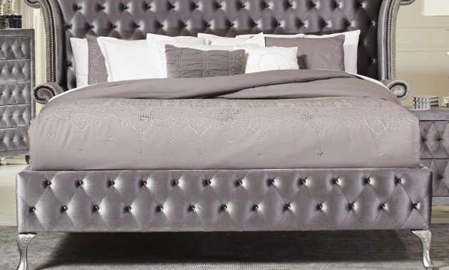 Bedroom Sets 20480 Magical 4 Pc Grey Velvet Tufted Queen Platform with dimensions 1600 X 3768