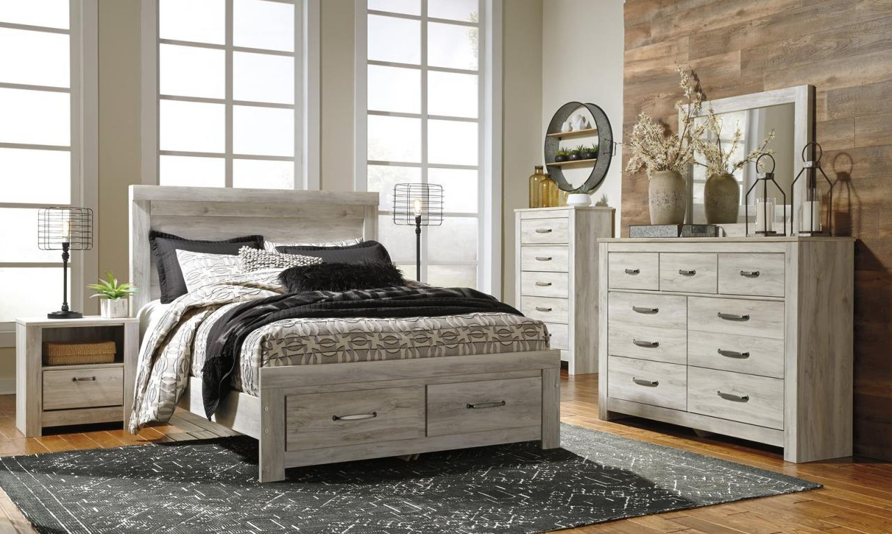 Bella 4pc Panel With Storage Bedroom Set In Whitewash with measurements 1280 X 766