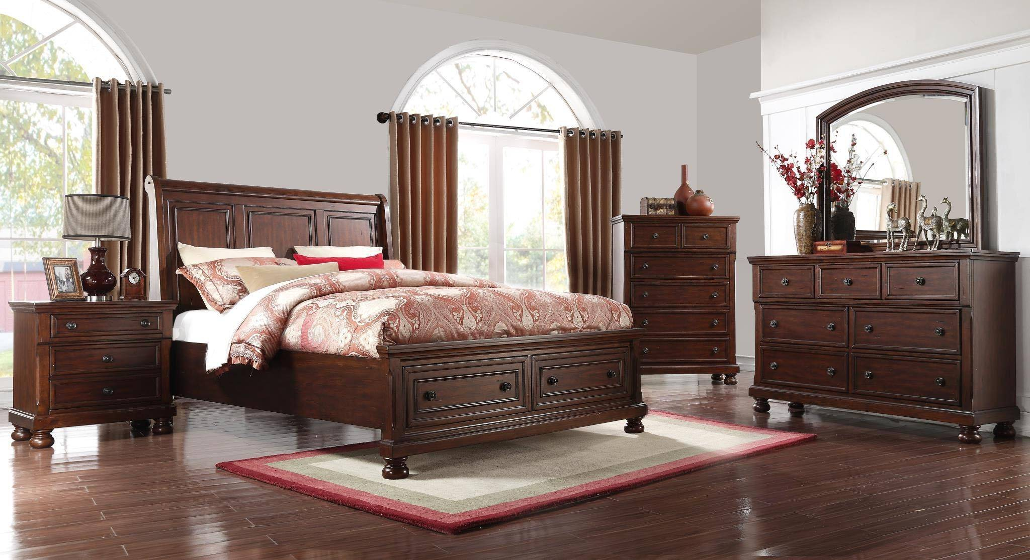 Bernards Prescott Queen Storage Bedroom Set 4 Pcs In Rich Cherry Solid Hardwood with size 2048 X 1115