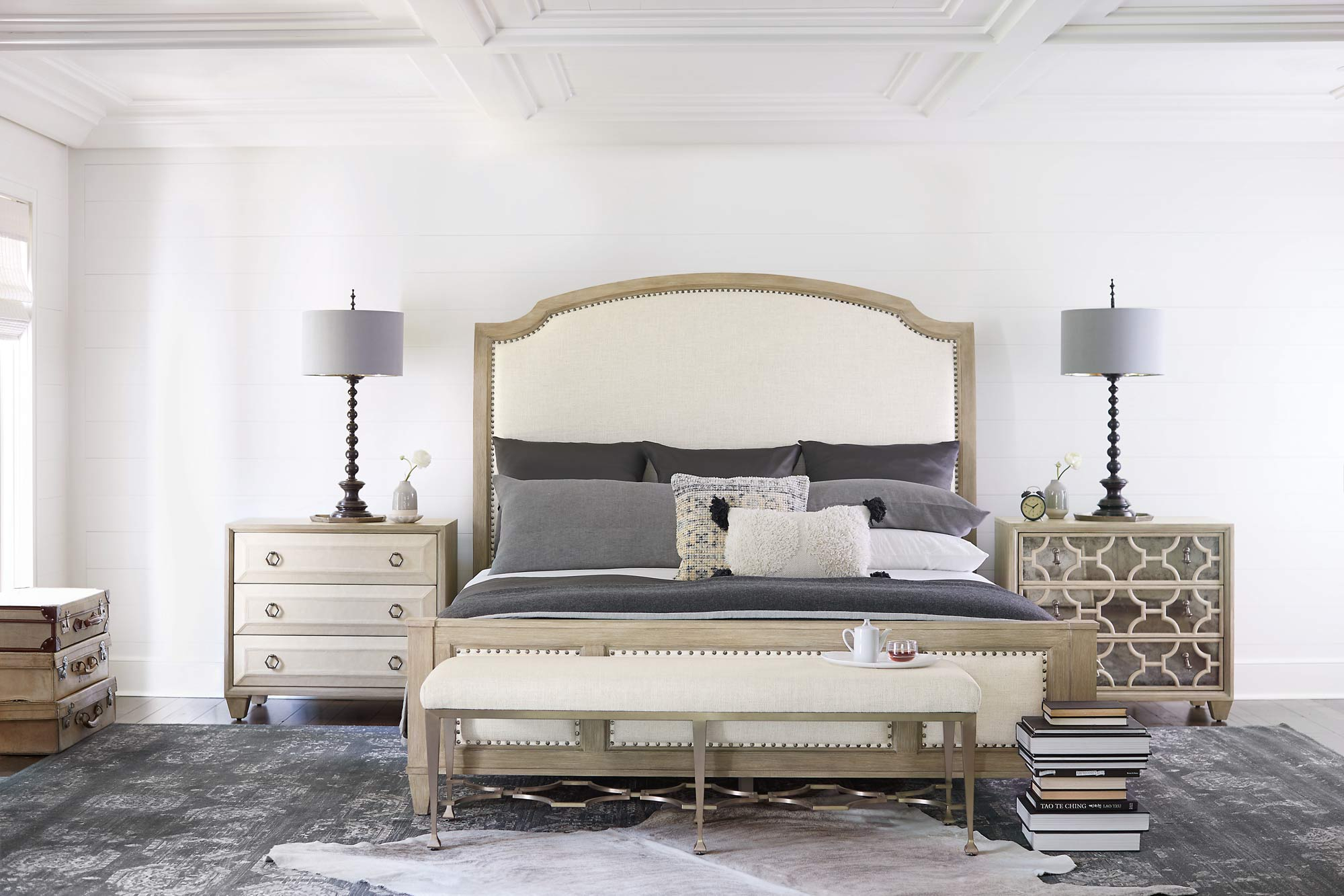 Bernhardt Santa Barbara 4pc Upholstered Sleigh Bedroom Set In Sandstone for size 2000 X 1333