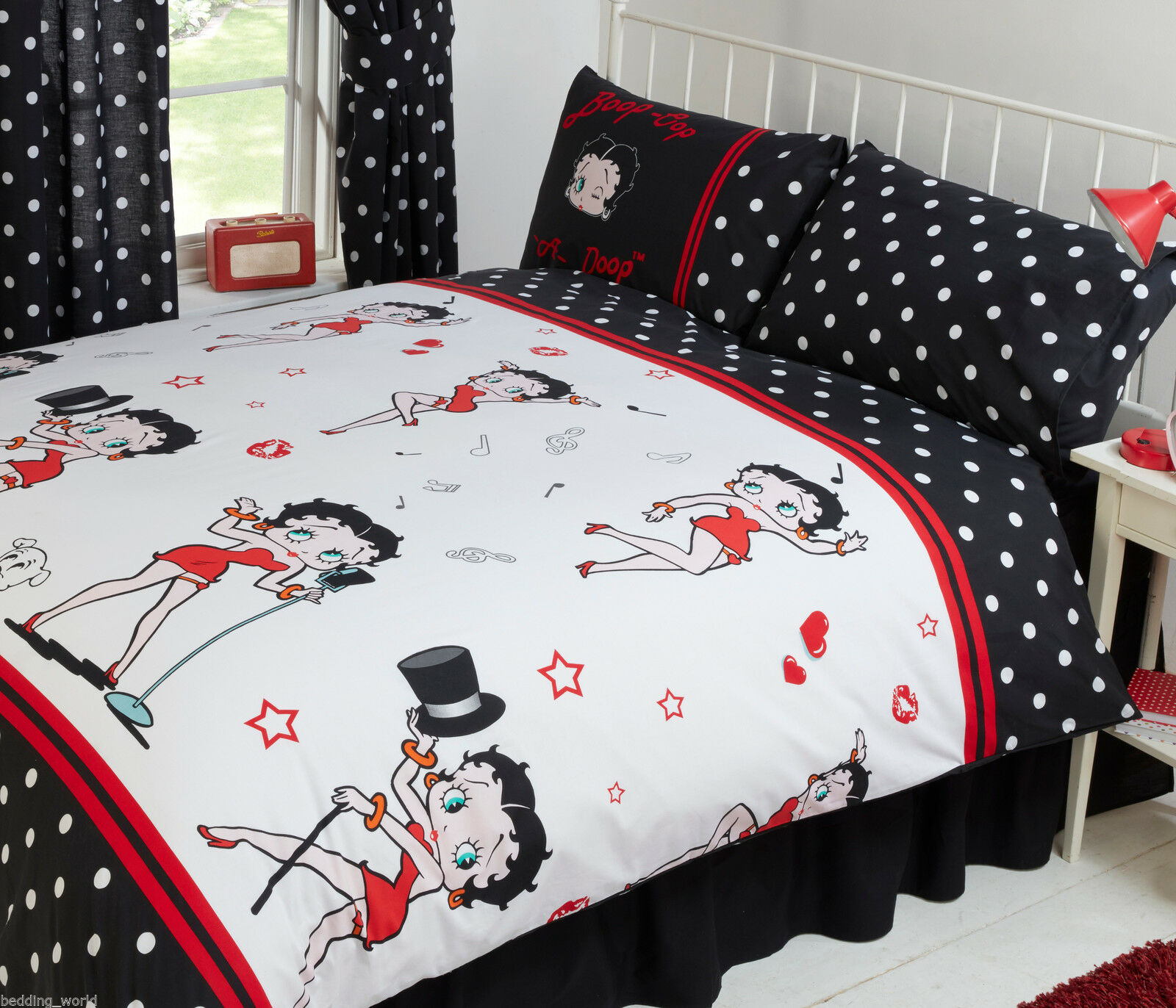 Betty Boop Super Star Music Singing Polka Dots Lip Red Black Bedding Or Curtains intended for proportions 1600 X 1372