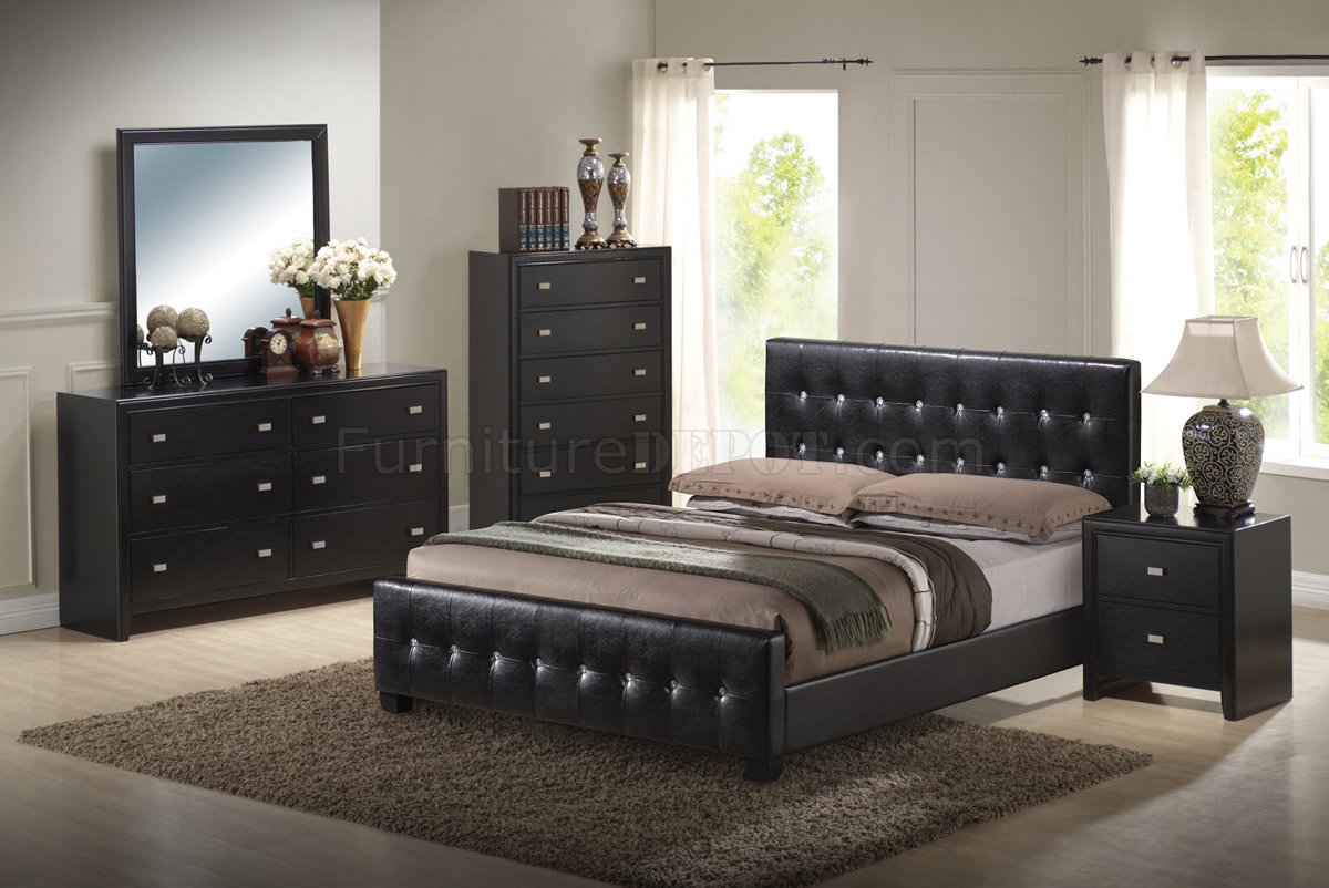 Black Finish Modern Bedroom Set Wqueen Size Bed within dimensions 1200 X 802