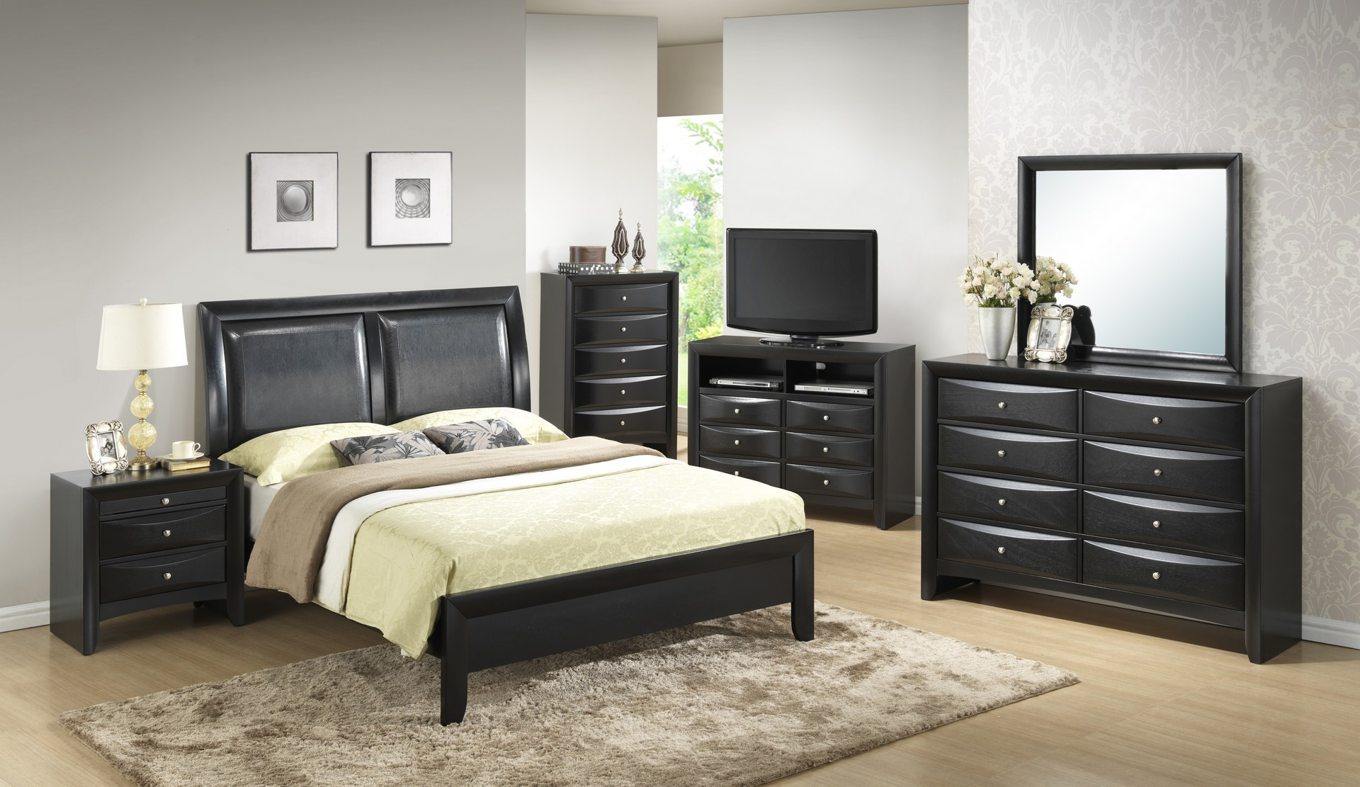 Black Wood Bedroom Set G1500a With Leather Headboard Bed regarding proportions 1920 X 1111