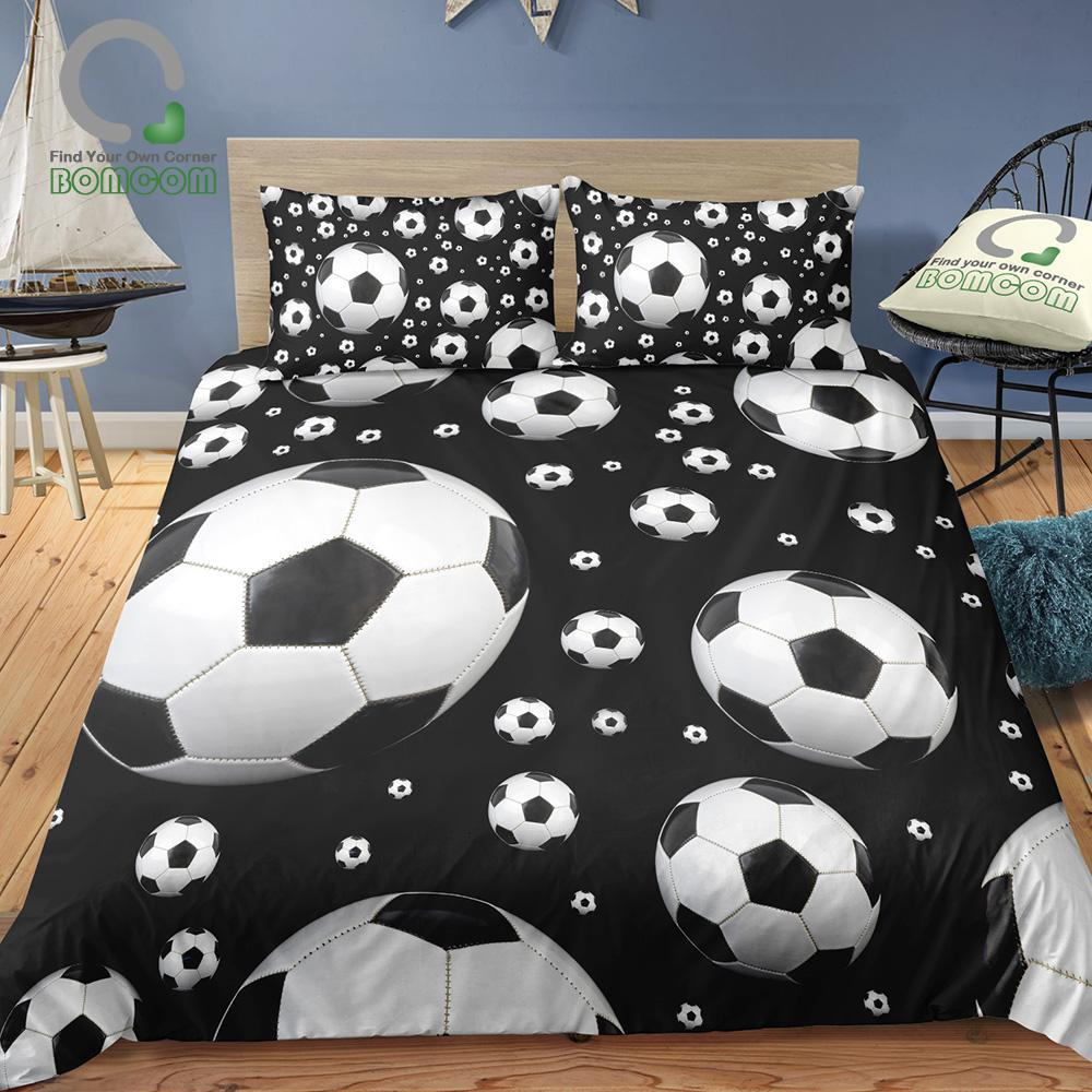 Bomcom 3d Digital Printing Football Bedding Set Soccer Ball Flying Jumping Duvet Cover Sets 100 Microfiber Black White with regard to dimensions 1000 X 1000