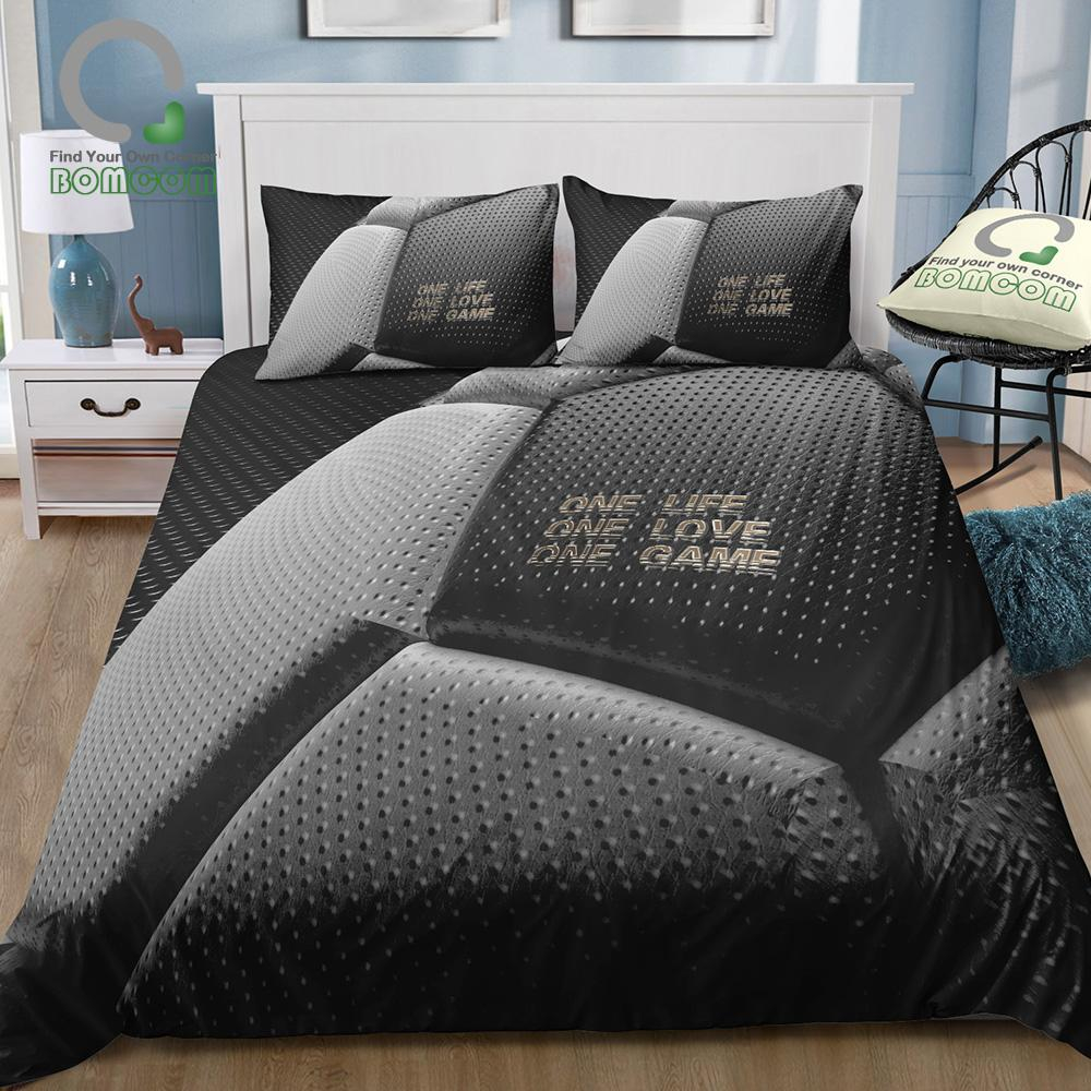 Bomcom 3d Digital Printing Football Bedding Set Soccer Ball Football Lover Duvet Cover Sets 100 Microfiber Black White for proportions 1000 X 1000