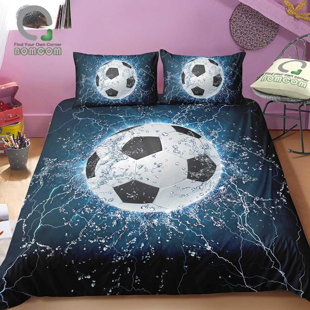 Bomcom 3d Digital Printing Football Bedding Set Soccer Ball In Goal Net Duvet Cover Sets 100 Microfiber Dark Blue in sizing 1000 X 1000