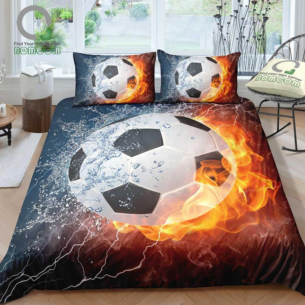 Bomcom 3d Digital Printing Football Bedding Set Soccer Ball On Fire Water Duvet Cover Sets 100 Microfiber Dark Blue pertaining to dimensions 1000 X 1000