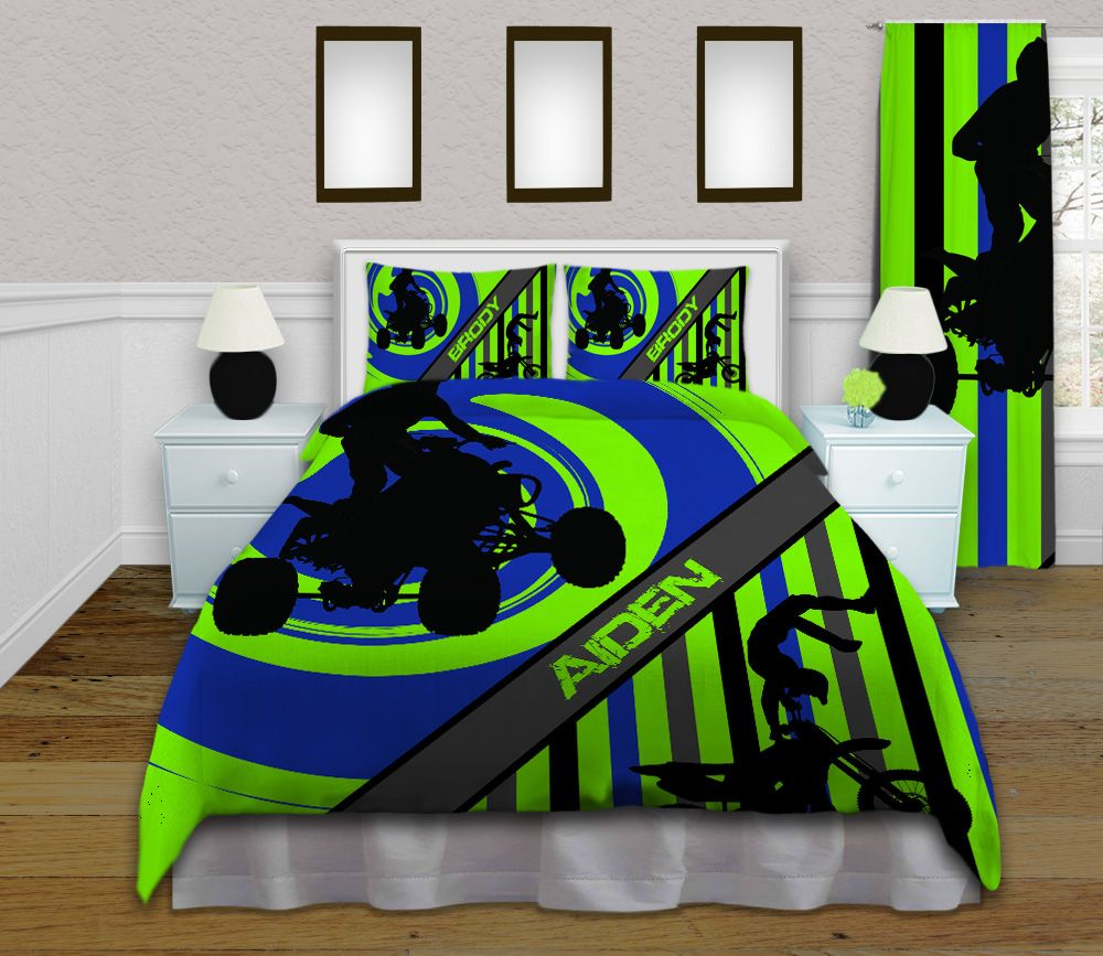Boys Green And Blue Dirt Bike Sports Bedding Set With for proportions 1000 X 867