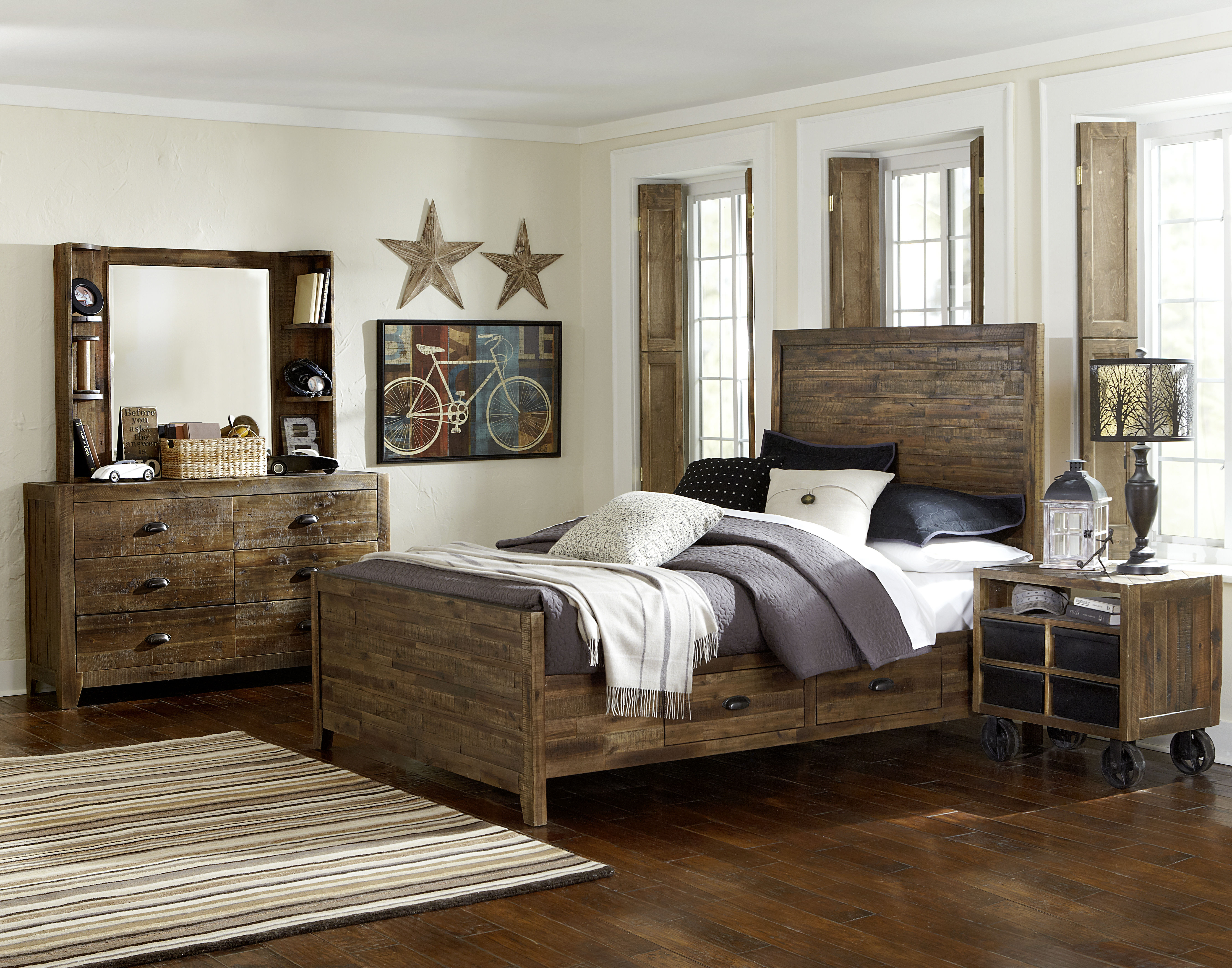 Braxton Distressed Natural Wood 4pc Bedroom Set Wstorage Twin Bed pertaining to measurements 5400 X 4243