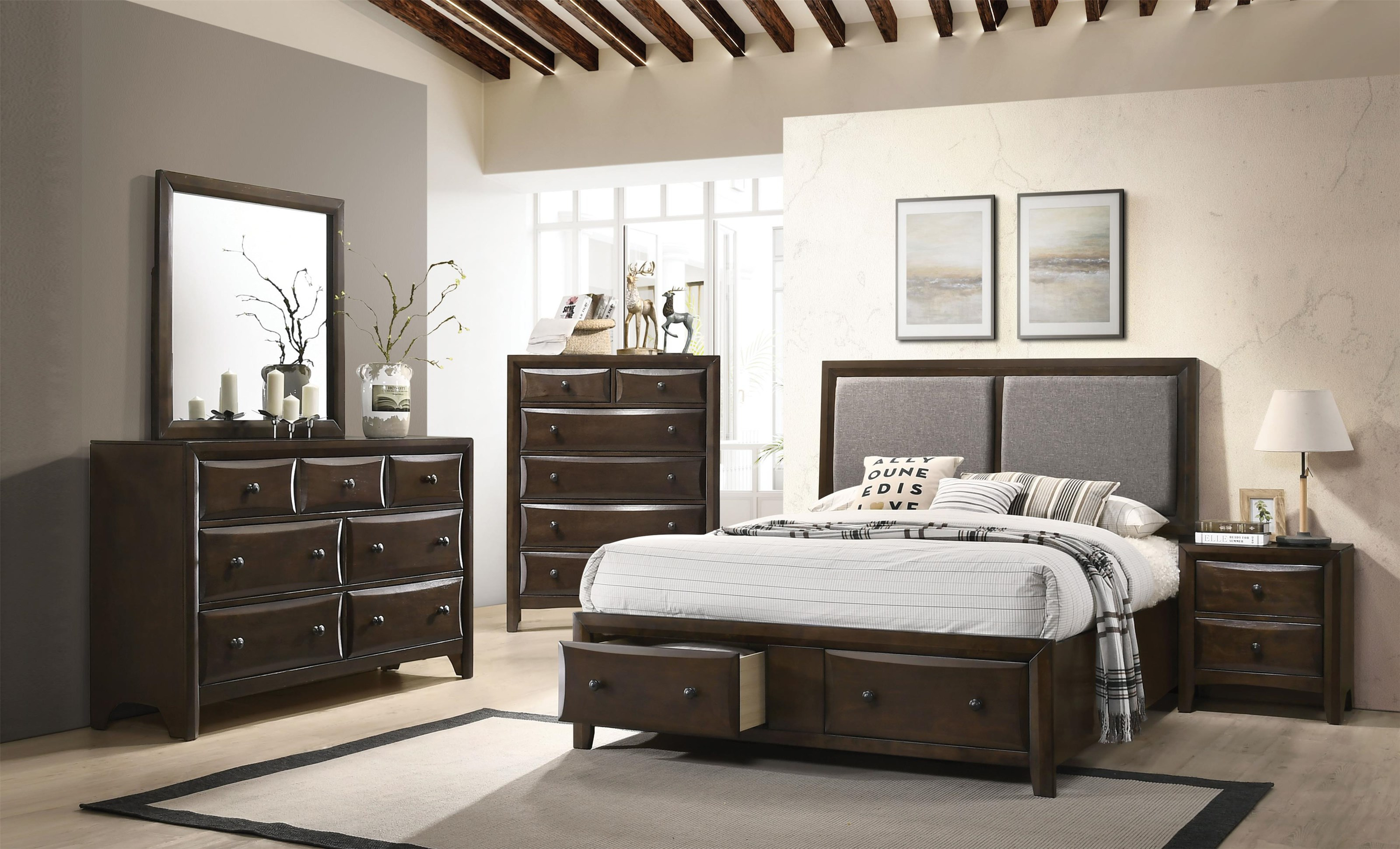 Brenta Transitional Queen Bed Dresser Mirror Nightstand Acme Furniture At Sam Levitz Furniture intended for measurements 3200 X 1940