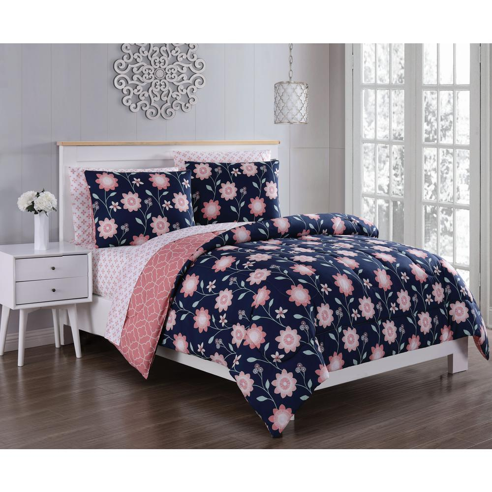 Britt 7 Piece Navycoral Queen Bed In A Bag within proportions 1000 X 1000