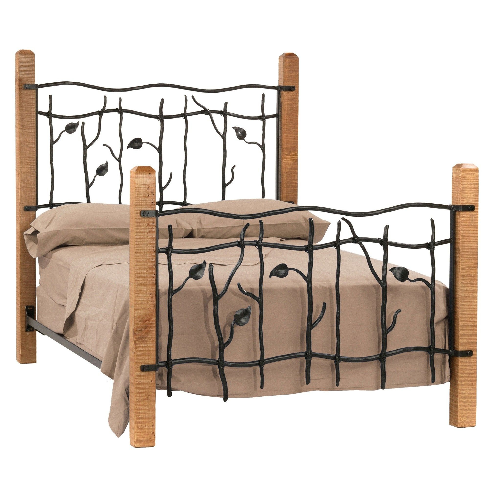 Brown Wooden Based Bed Frame With Leaves Twig Wrought Iron for measurements 2000 X 2000