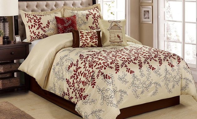 Burgundy Bedding Sets 7 Piece Saratoga Full Of Leaves Embroidered inside proportions 1500 X 1205