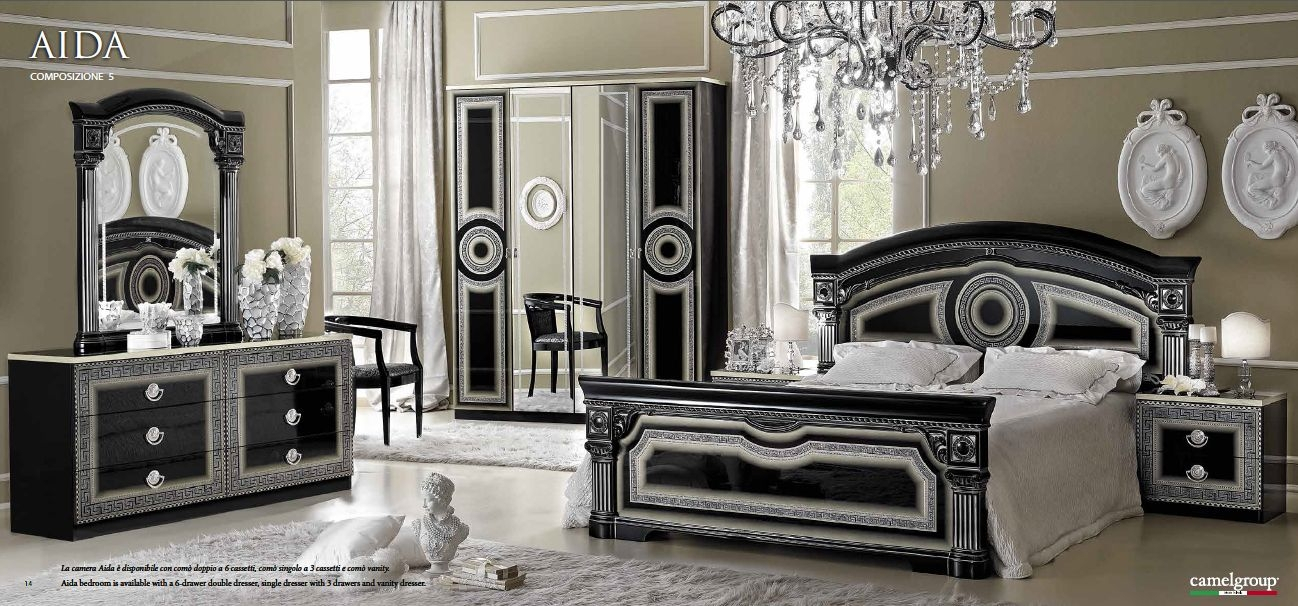 Camel Aida Black And Silver Italian Bedroom Set With 4 Door Wardrobe for sizing 1298 X 606