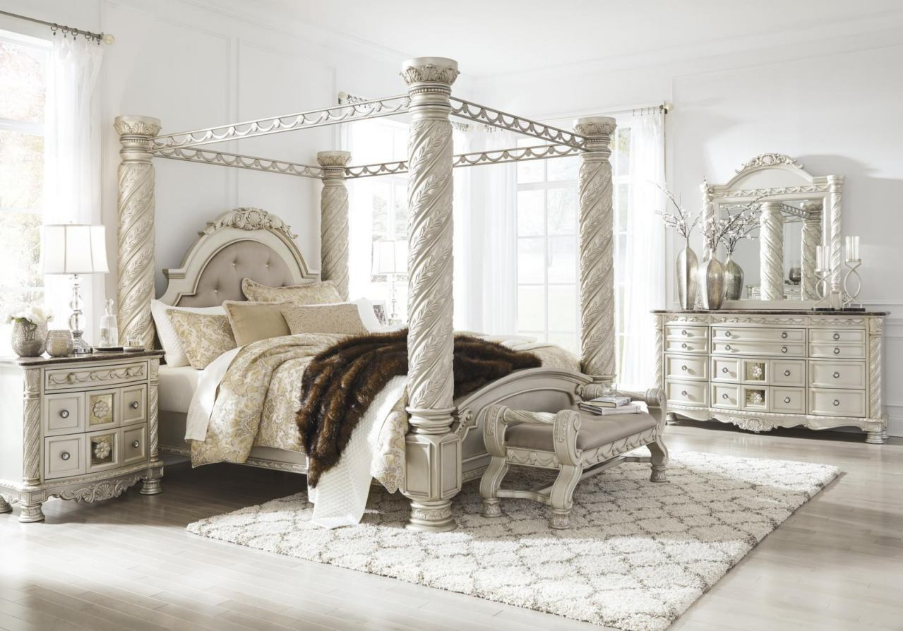 Cassimore 4pc Poster Canopy Bedroom Set In Pearl Silver pertaining to size 1279 X 894