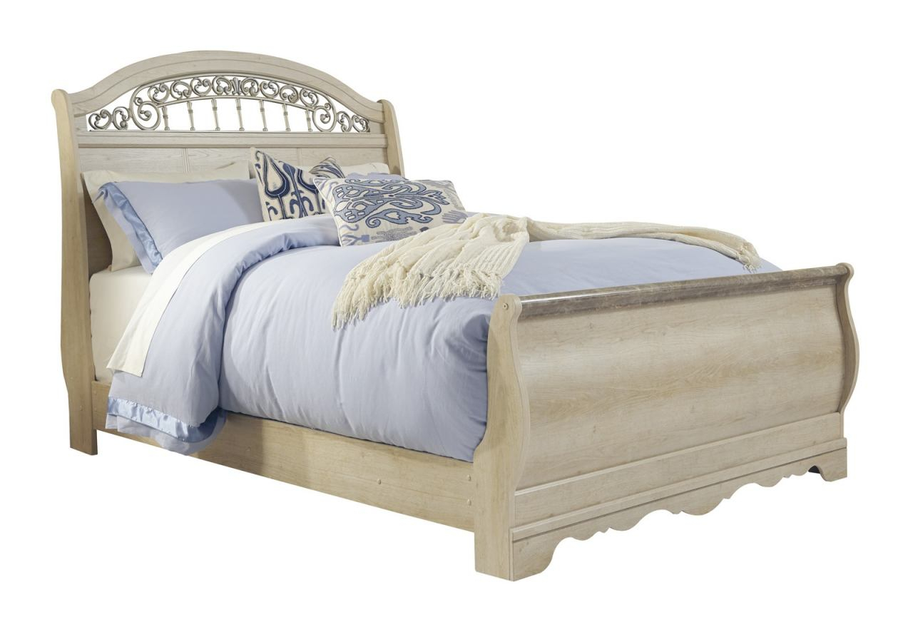 Catalina Queen Sleigh Bed In Antique White with sizing 1280 X 872