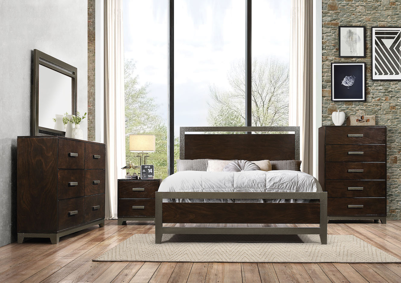 Charleen Modern Industrial Walnutmetal Bedroom Set regarding sizing 1329 X 940