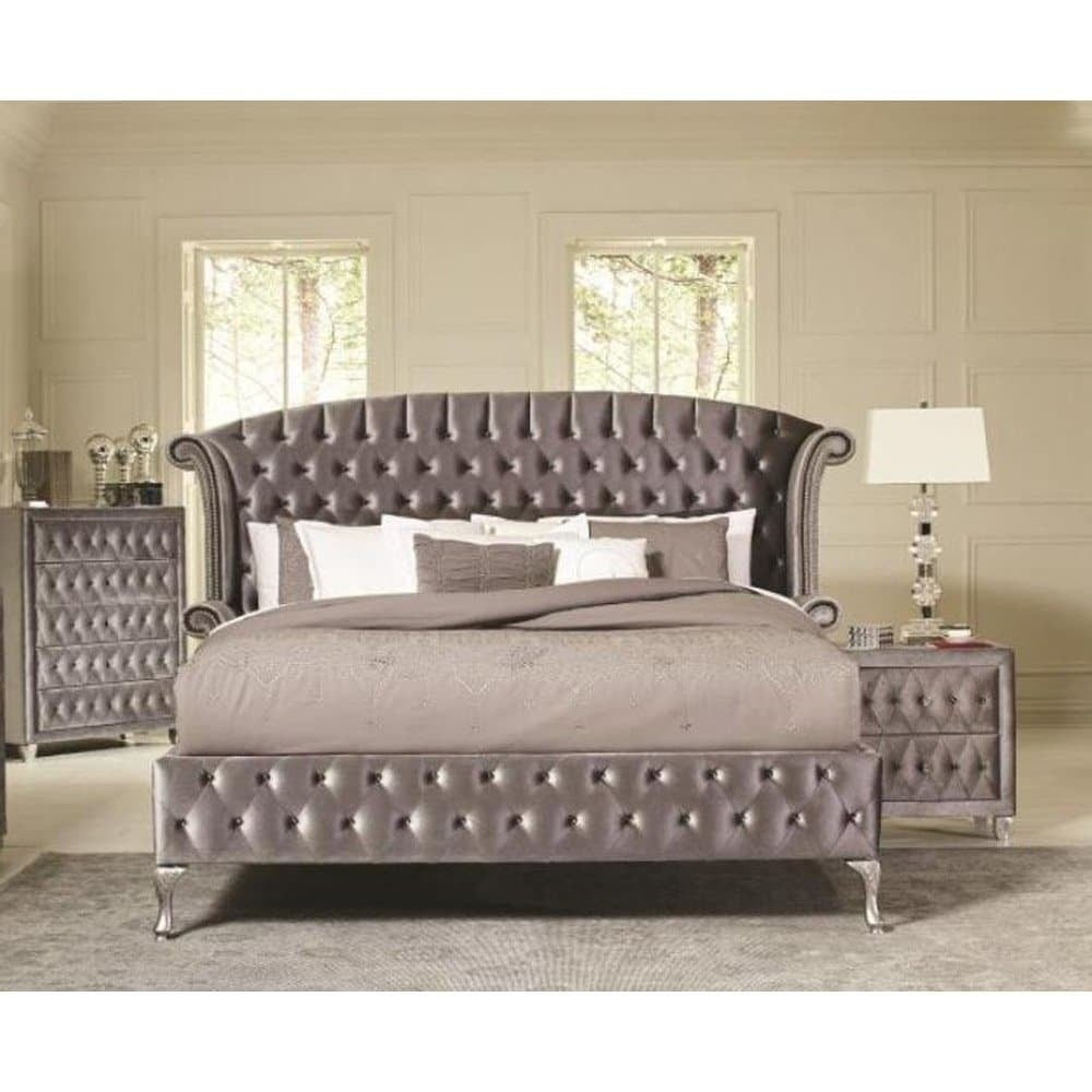 Charlotte Grey Metallic Wood Tufted Bedroom Set 3 Piece Set intended for proportions 1000 X 1000