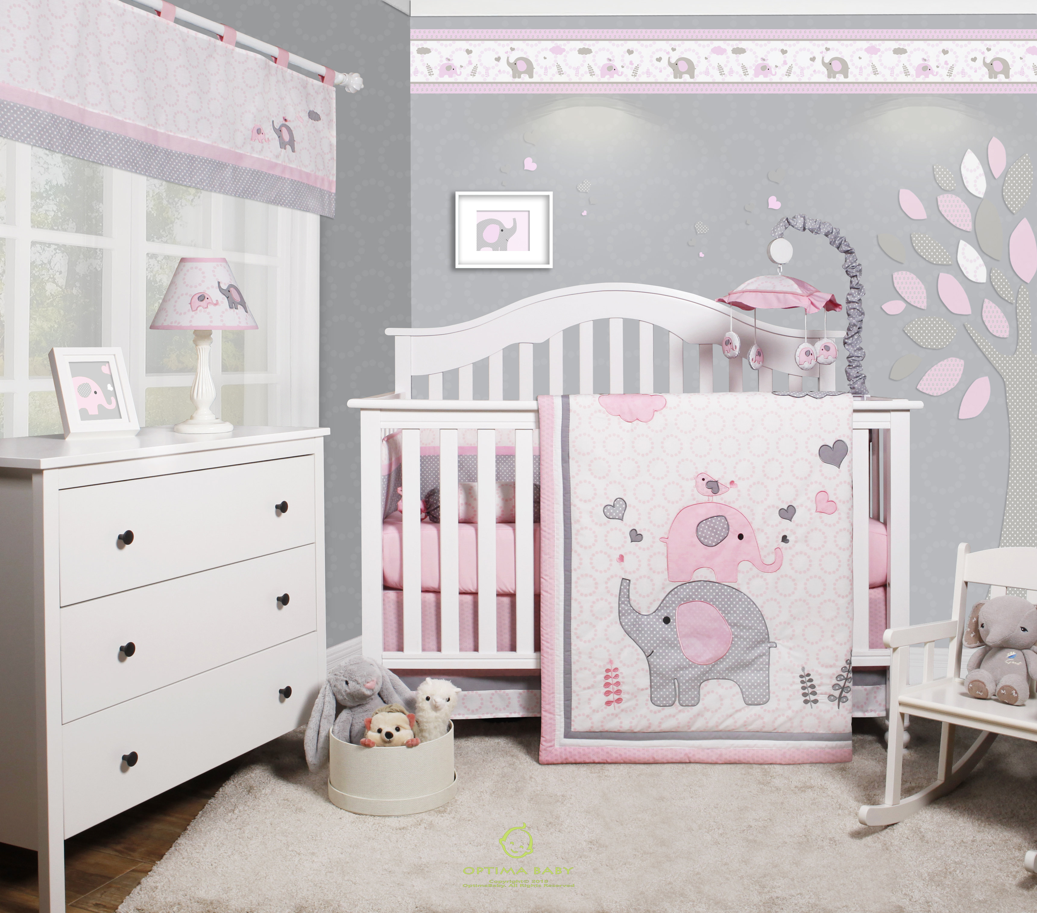 Cheatwood Elephant Ba Girl Nursery 6 Piece Crib Bedding Set in size 3440 X 3027