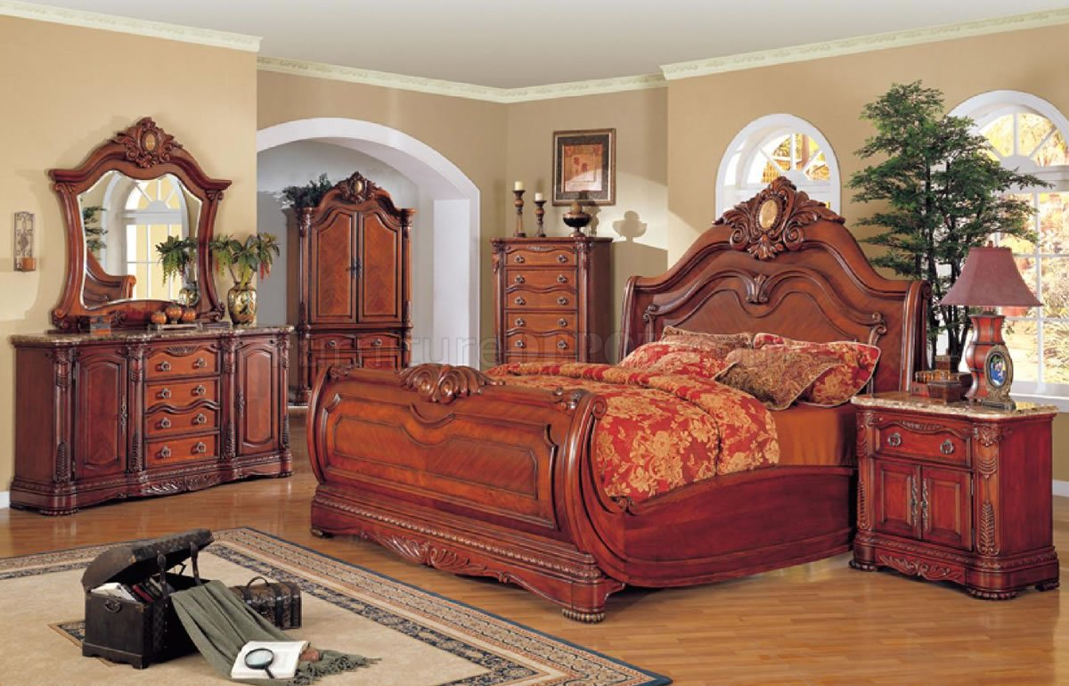 Cherry Finish Traditional Bed Woptional Granite Top Casegoods intended for measurements 1200 X 770