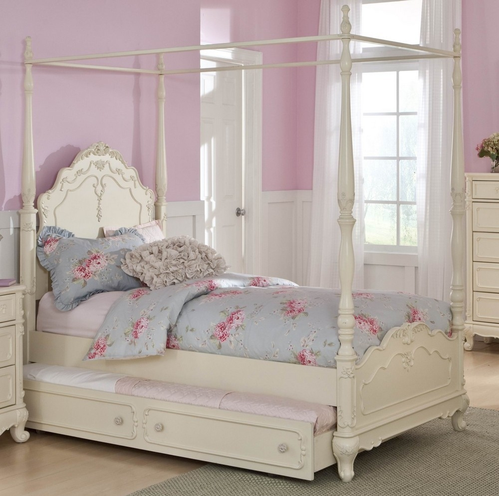 Cinderella 5 Pc White Twin Canopy Bed Set With Trundle Homelegance throughout proportions 1000 X 995