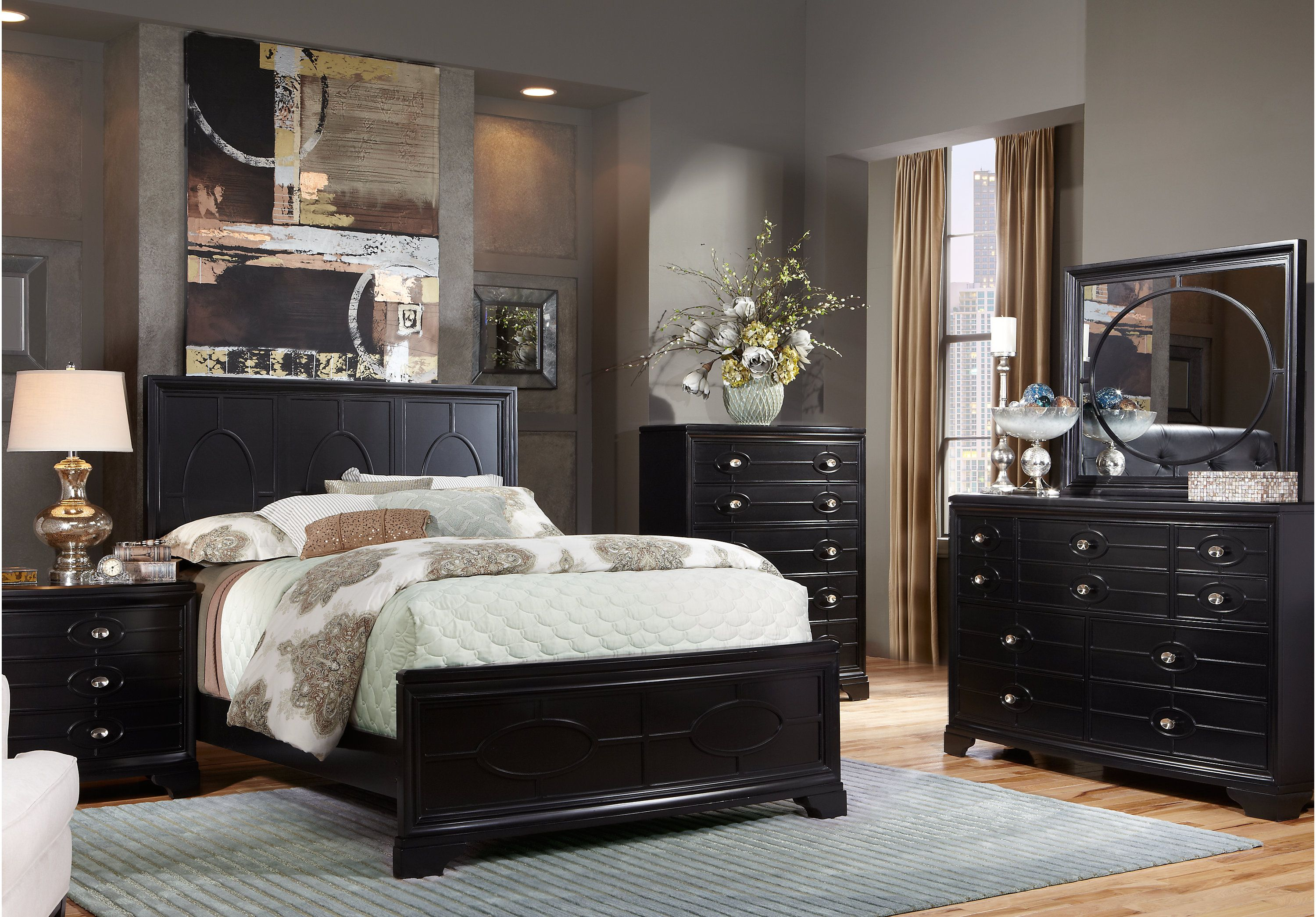 Cindy Crawford Home Westport Place Black 5 Pc King Panel Bedroom In for proportions 3000 X 2091