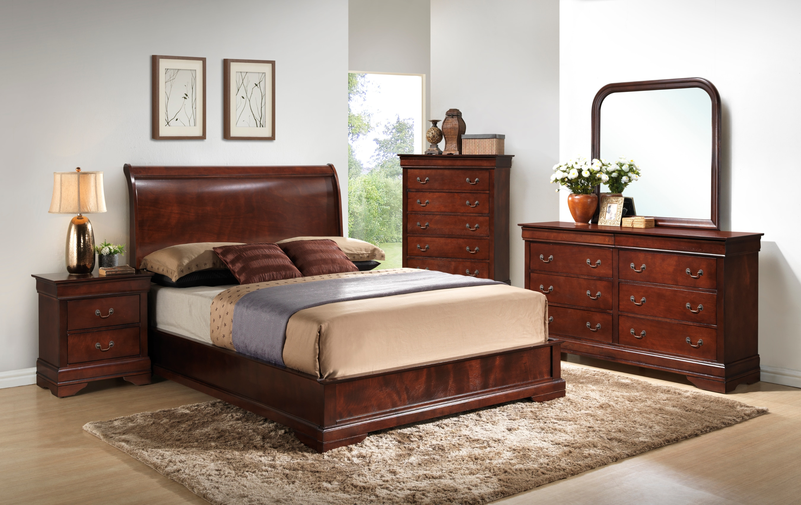 Claire 3 Piece King Bedroom Set Brown Cherry in size 2700 X 1701