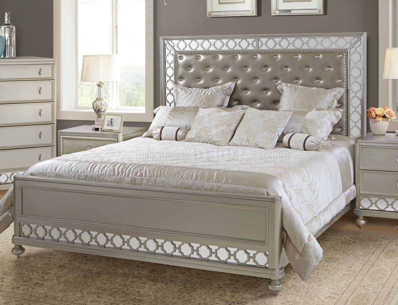 Claire Bedroom Set Wcrystal Tufted Headboard Woptions with regard to measurements 1280 X 980