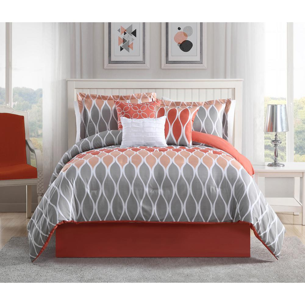 Clarisse Coralgreywhite 7 Piece Fullqueen Comforter Set In 2019 for measurements 1000 X 1000