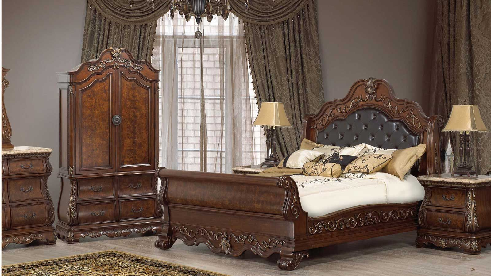 Cleopatra Cherry Wood Master Bedroom Set Cosmos Furniture Sleigh throughout size 1600 X 900