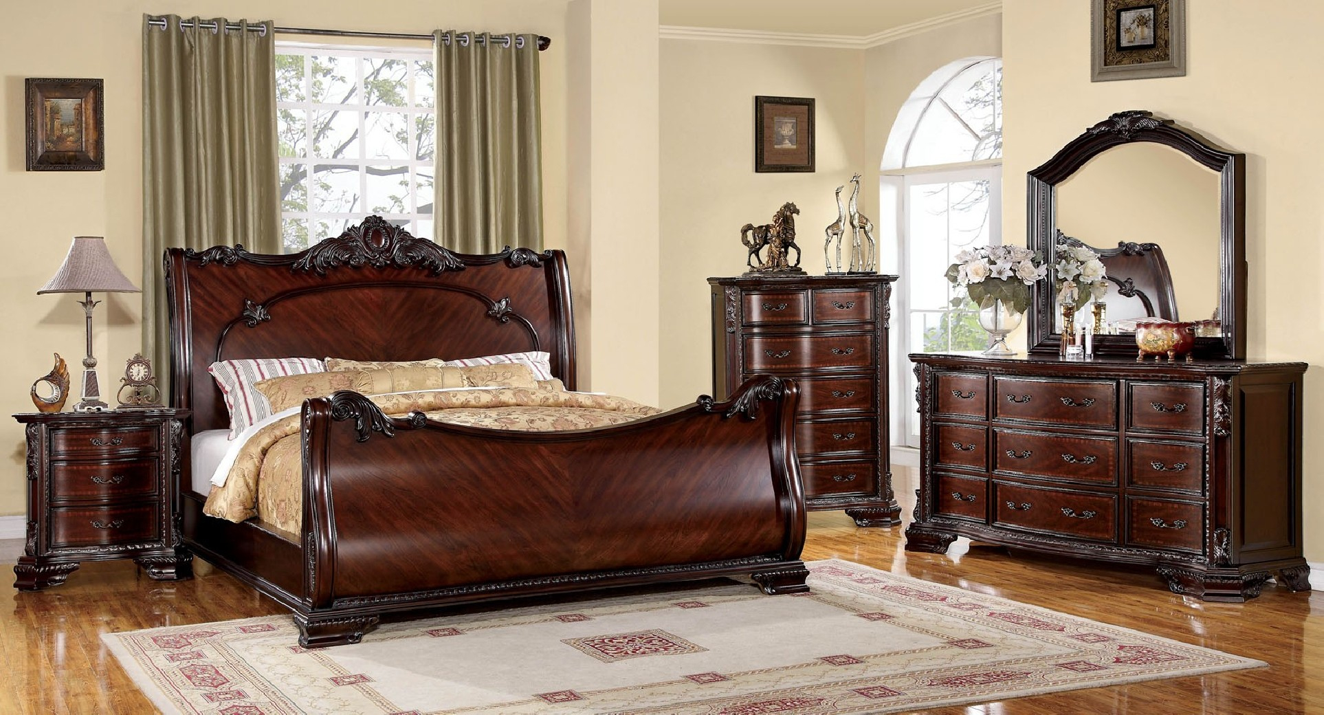 Cm7277 Furniture Of America Bellefonte Bedroom Set Brown Cherry Fininsh regarding sizing 1926 X 1040