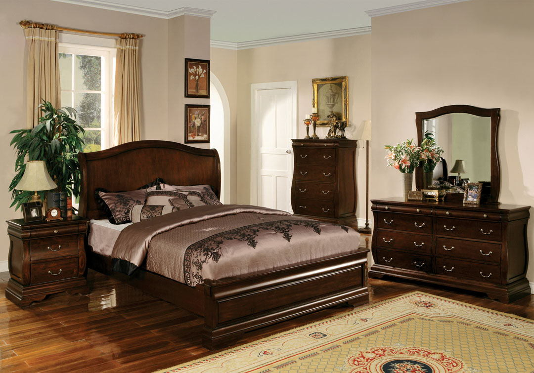 Cm7503q 5 Pc Brunswick Dark Walnut Finish Wood Platform Queen Bedroom Set pertaining to proportions 1080 X 755